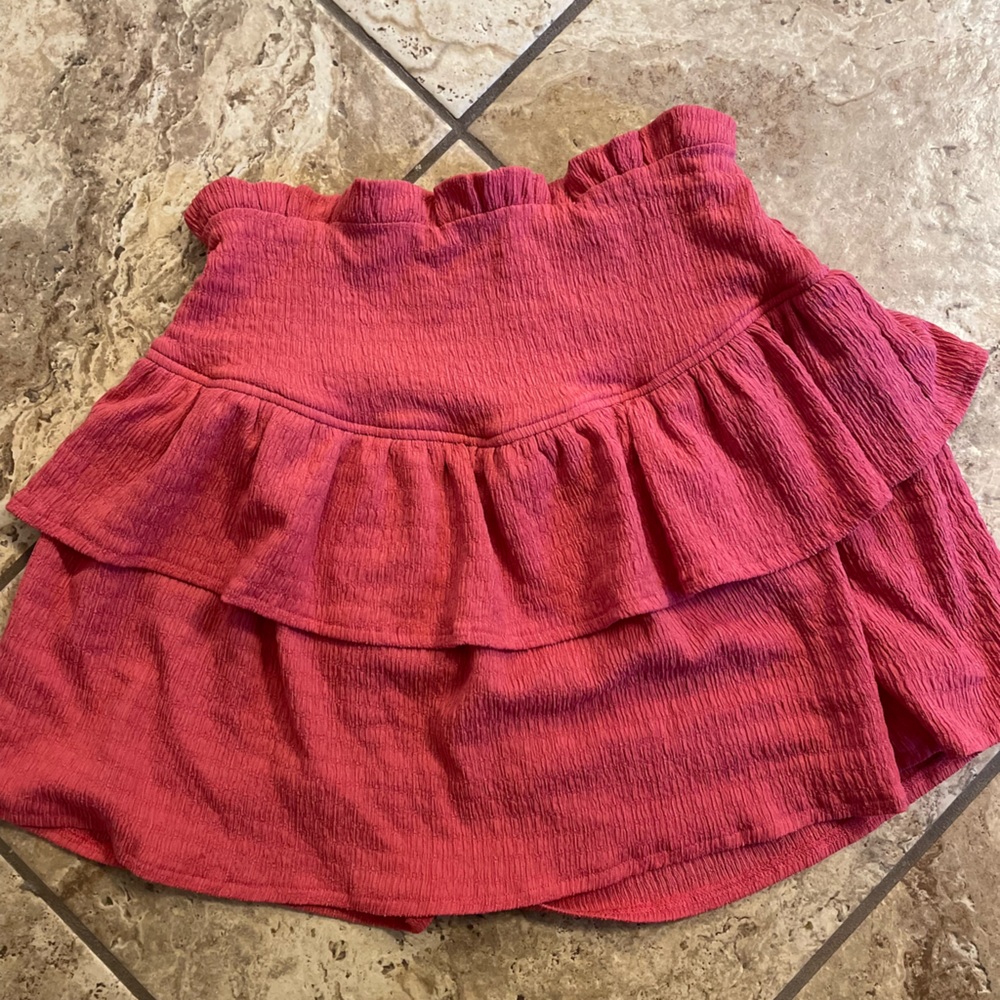 Red 2 Tier Ruffle Mini Skirt